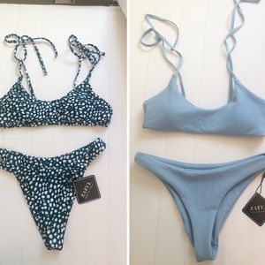 Two NWT Zaful bikinis - green print and light blue